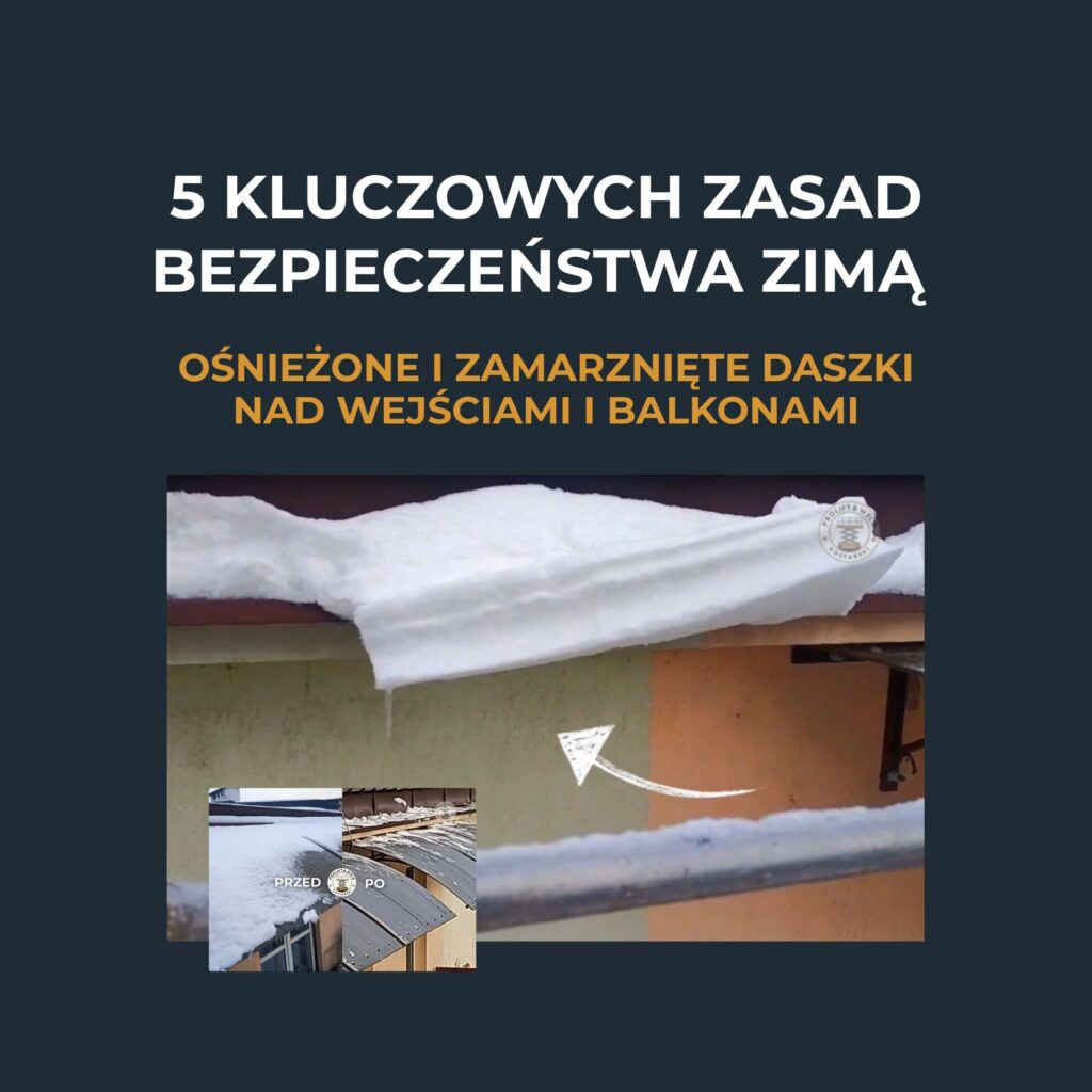 5 kluczowych zasad bezpieczeństwa zimą. Ośnieżone i zamarznięte daszki nad wejściami i balkonami